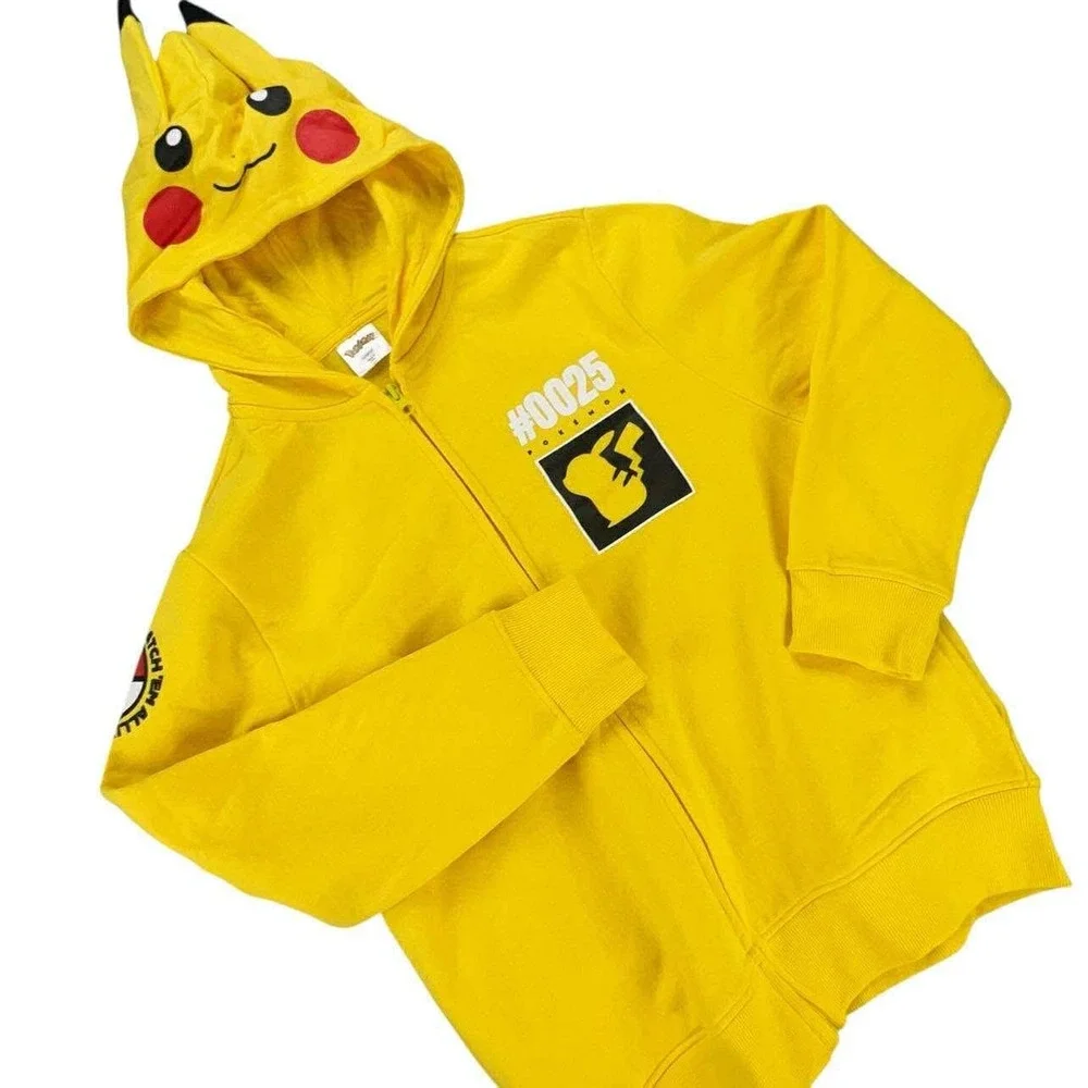 Pokemon Pikachu Hoodie Zip Up Kids Size‎ xL 14/16 NWT Yellow Cosplay Ears